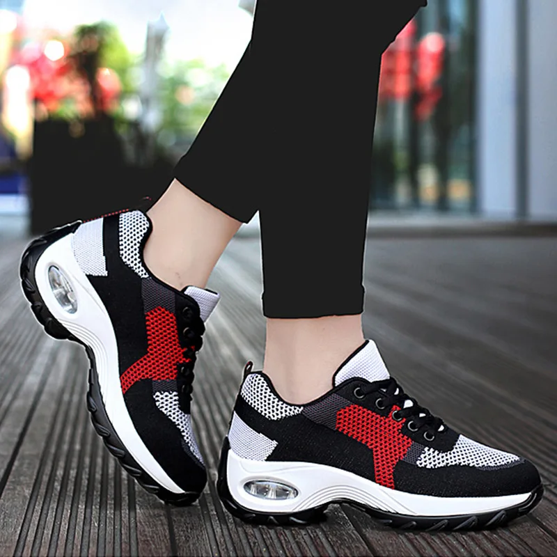 

Women Fashion Casual Sneakers Comfortable Vulcanize Sport Shoes Mesh Lace Up Mixed Color Tennis Shoes Breathable Tenis Feminino