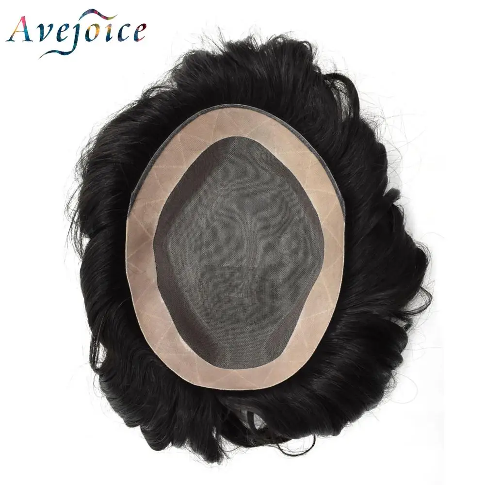 Avejoice Mono + PU мужские Toupee Poly базовые шиньоны человеческие системы замещения волос