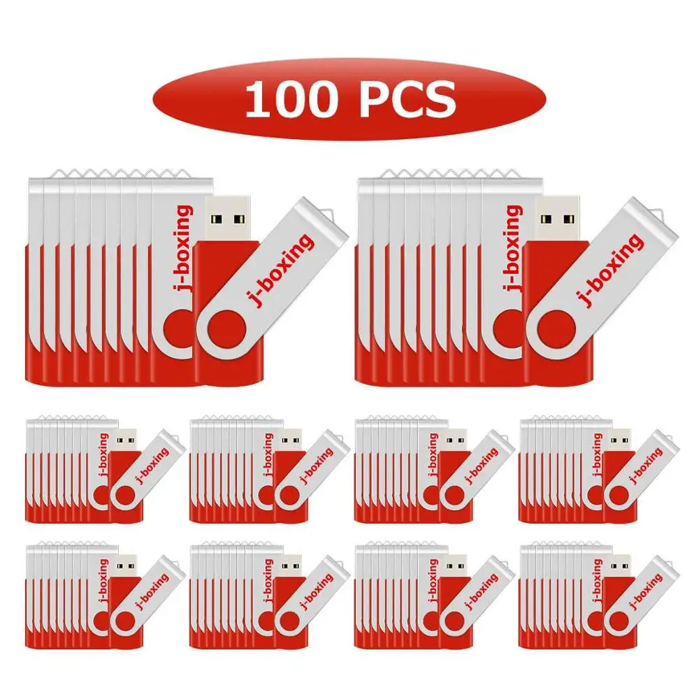 Красный J-бокс, 100 шт., 16 ГБ, USB флеш-накопитель, складной, металлический USB флеш-накопитель, карта памяти, Вращающаяся ручка-накопитель, полная емкость, 64 Мб-32 Гб, ПК - Цвет: Красный