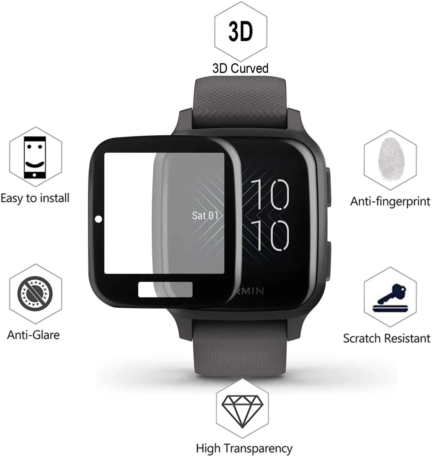 

2PCS 3D Curved Full Edge Smartwatch Soft Protective Film Cover Protection For Garmin Venu SQ Music Smart Watch Screen Protector