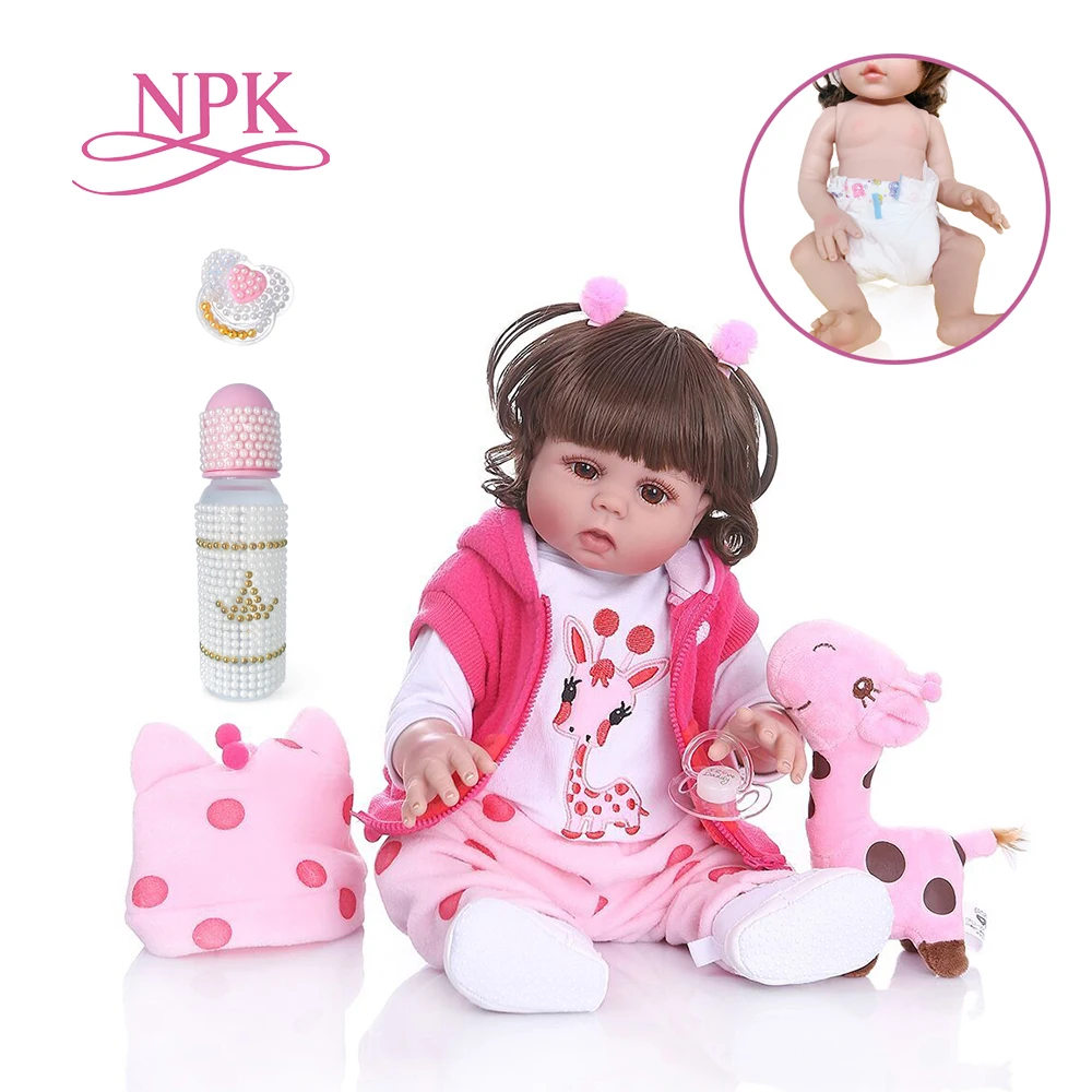 NPK 48 см кукла bebe reborn малышка девочка в розовом платье все тело Мягкий силикон