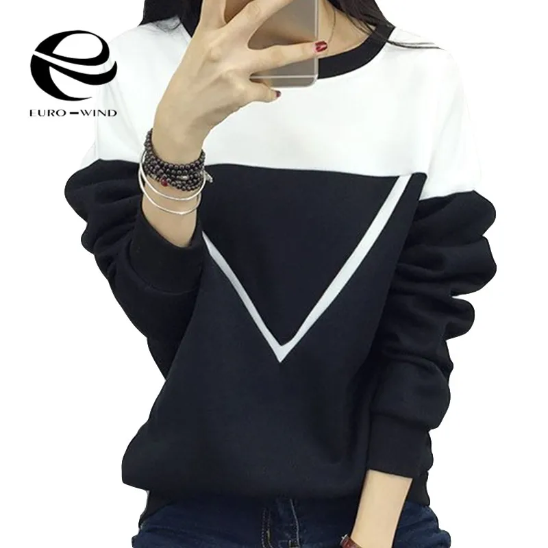 2019 Зима Новая мода черный и белый цветной пэчворк толстовки женские V шаблон