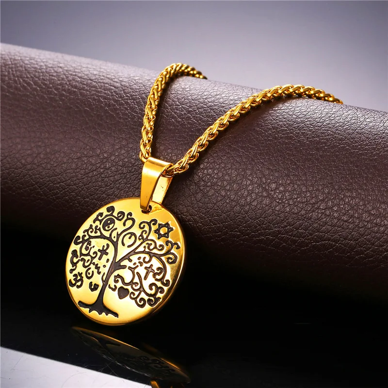 Ожерелья и подвески Collare с деревом жизни из нержавеющей стали золотого цвета