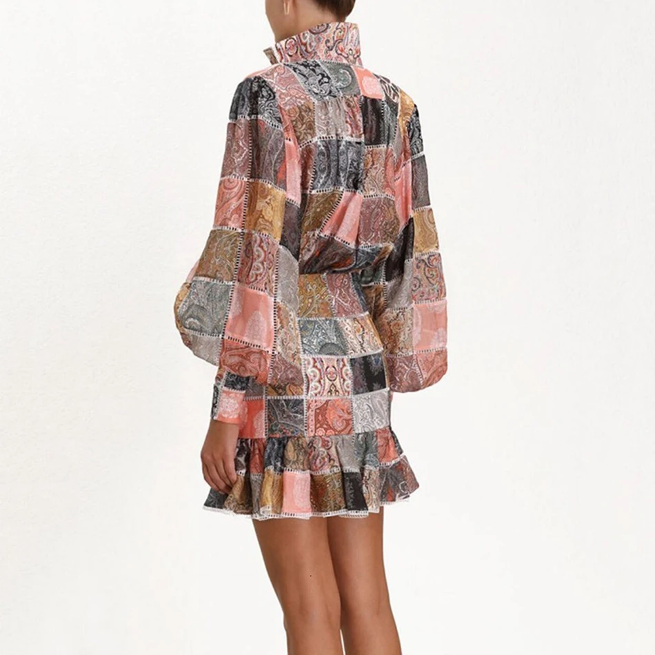 Зимнее плиссированное платье в стиле ретро с воротником стойкой и длинным