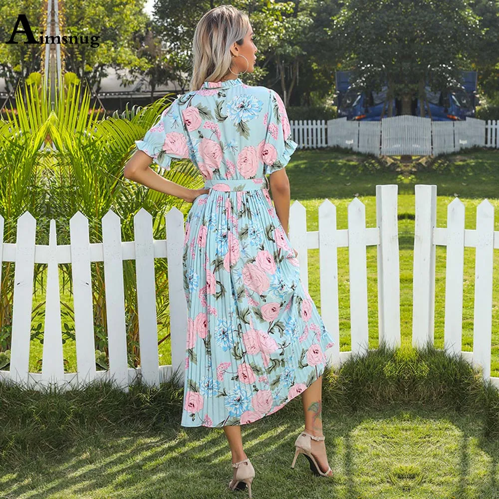 

2021 Summer Women Elegant Mid-Calf Dress Patchwork Sashes Party Dresses Plus size Ladies Vintage Flower Dress Femme Clothes