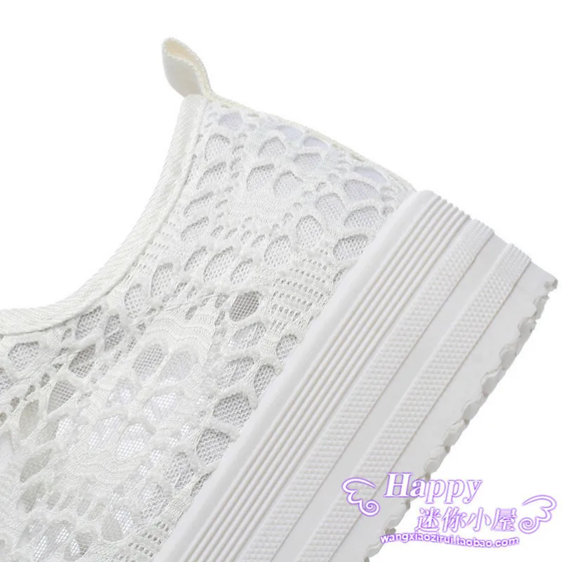 Summer Cutouts Lace Canvas Shoes Hollow Floral Print Breathable Platform Women Casual Stunts Sneakers | Обувь