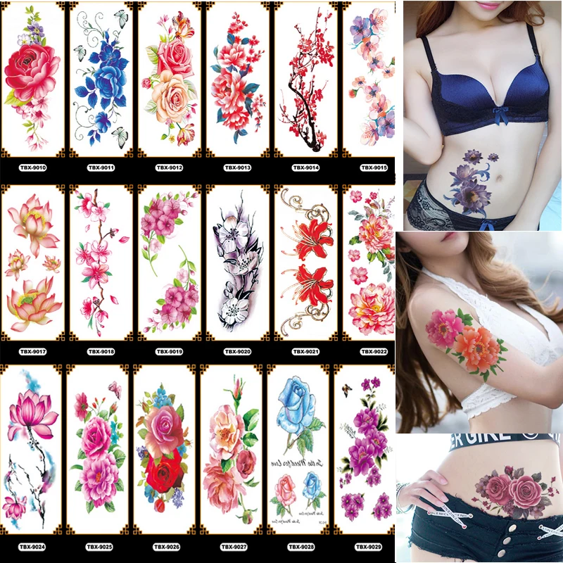 Татуировка Временная водостойкая для женщин и девушек наклейки 3D с цветами 100