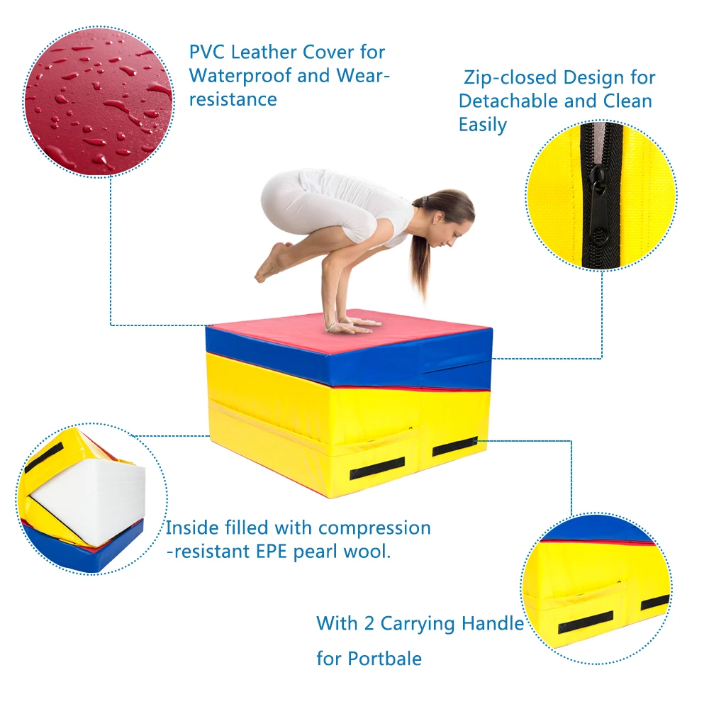 

Трапециевидный гимнастический коврик, 60x30x14 дюймов, красный, желтый и синий