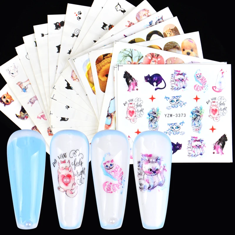

1 Sheet Cartoon Animal Cat Nail Sticker Decals Manicure Water Transfer Slider Foil Design Watermark Decal Decorations