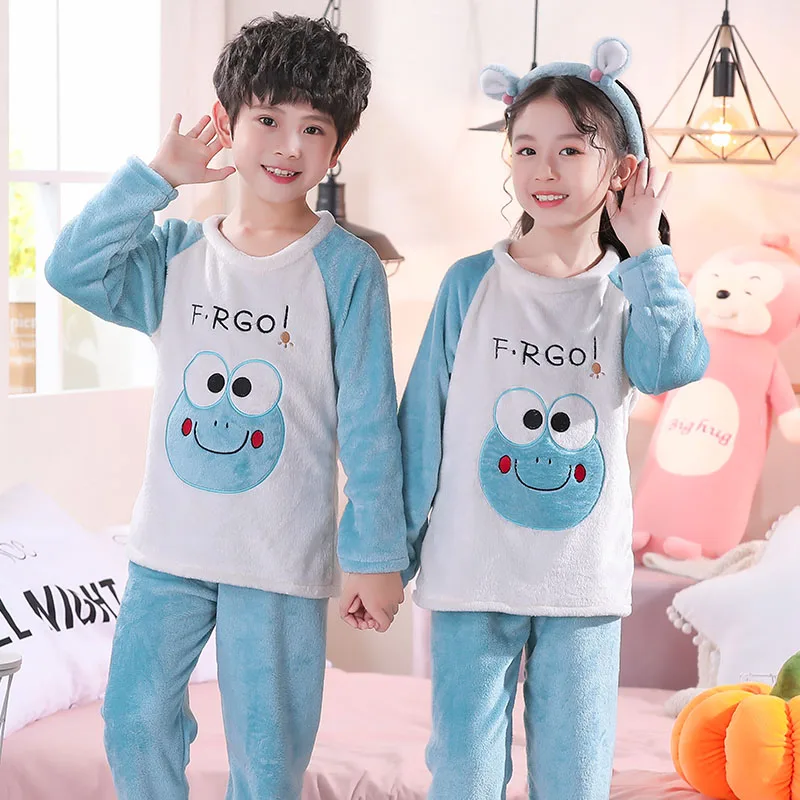 

New Autumn Winter Children Fleece Pajamas Warm Flannel Sleepwear Girls Boys Coral Fleece Kids Pijamas Homewear Pyjama Nightwear
