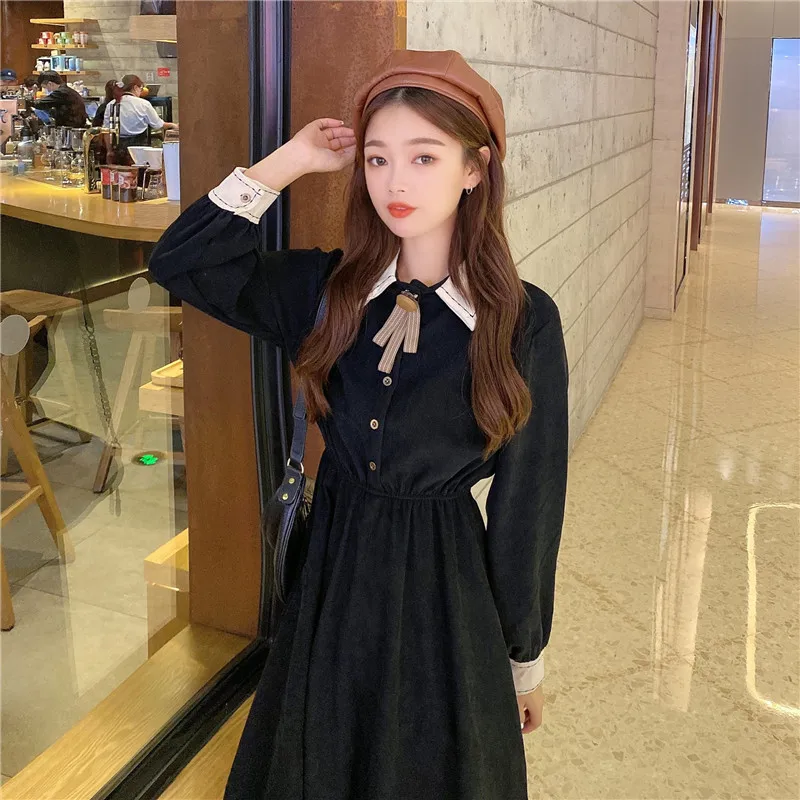 

Dress women autumn and winter long-sleeved bottom skirt 2020 new French long pink long sleeve dress vestido de mujer