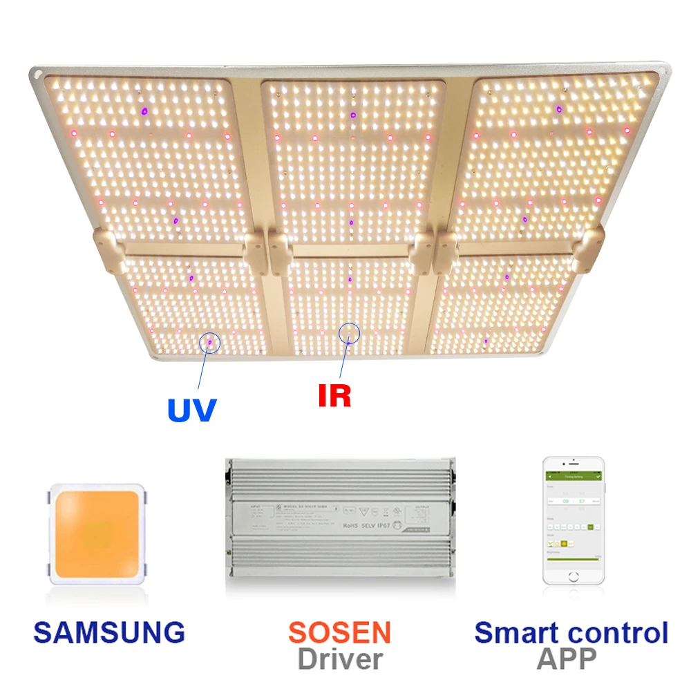 Smart Quantum LED Grow Light Samsung LM301B/LM301H UV IR APP Control Dimmable Timing For Indoor Grow Tent Veg/Bloom Plants Lamp