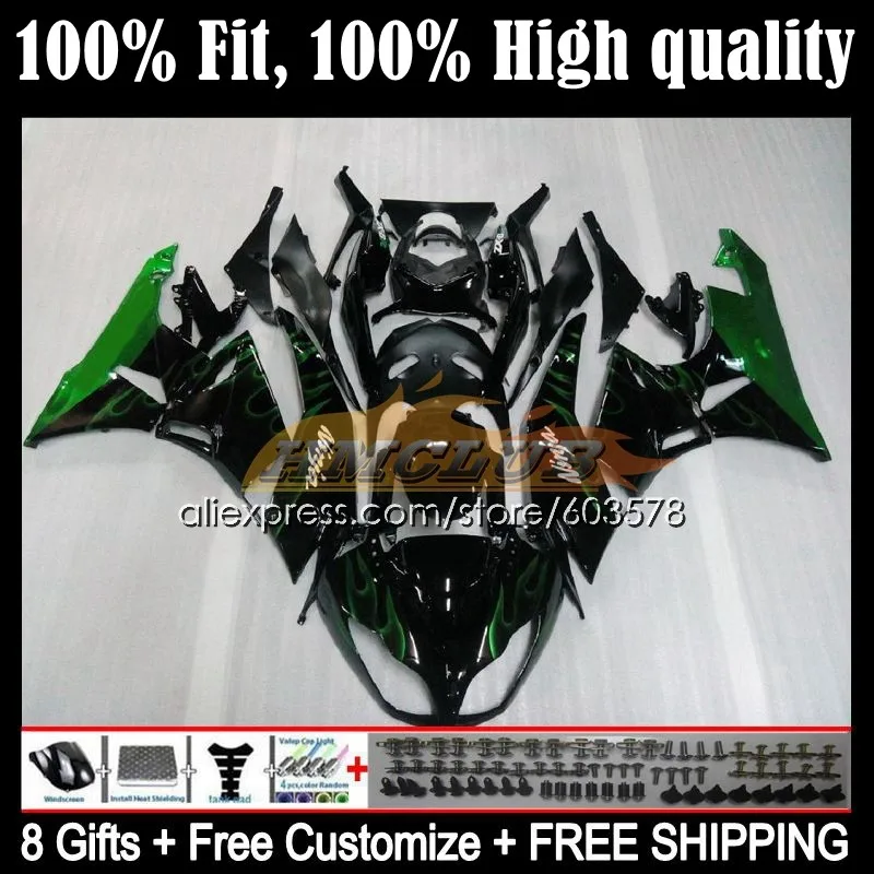 

Инжекционный корпус для KAWASAKI NINJA ZX636 ZX 6R 636 600CC 114CL.20 ZX6R 09 10 11 12 ZX-6R 2009 2010 2011 2012 обтекатель с зеленым пламенем