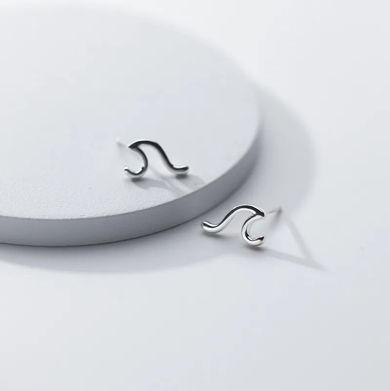 

Real 925 Sterling Silver Simple Wave Stud Earrings for Women Girls