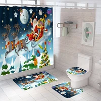 shower curtain 4 pcs durable fabric christmas santa elk bathroom mat soft rug toilet cover bath pad set