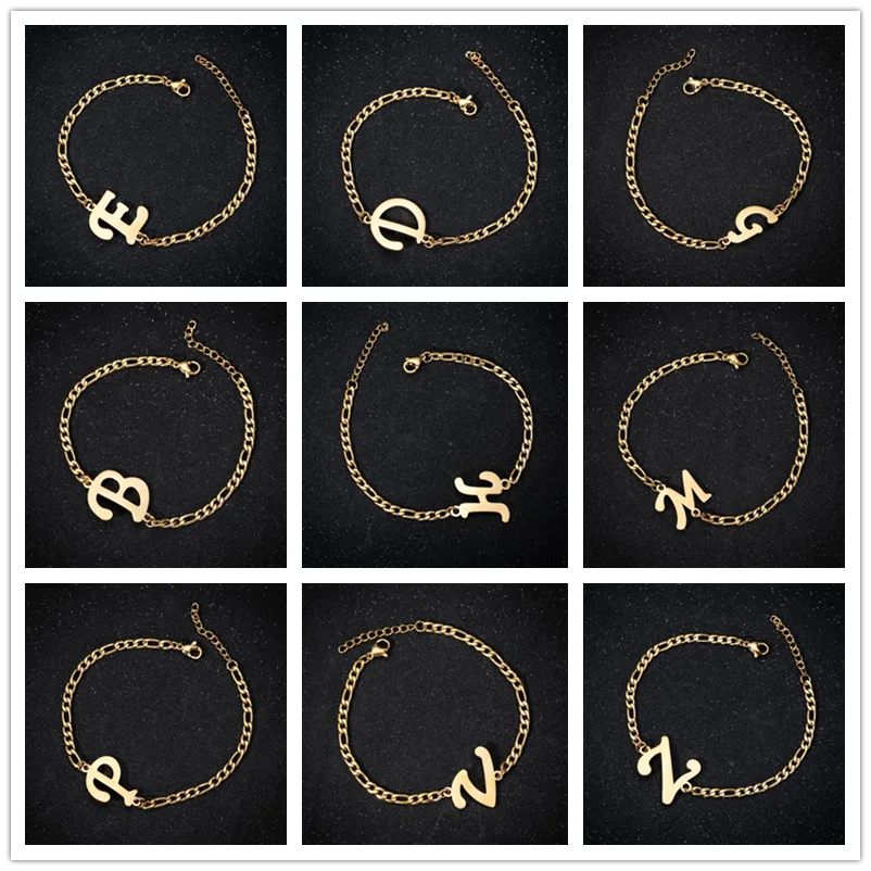 

Gold Silver Color Initial Pendant Stainless Steel Bracelets For Women Accessories Fashion Jewelry 26 Letters Bracelet Pulseras
