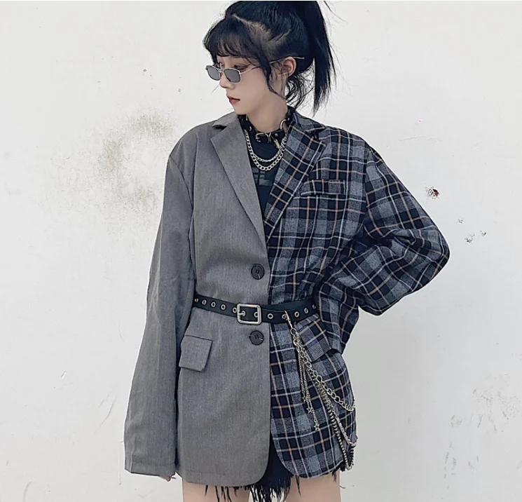 

Vintage Stylish Plaid Patchwork Office Lady Blazers Coat Women 2021 Notched Collar Long Sleeve Puls Size Blazer Female Outerwear