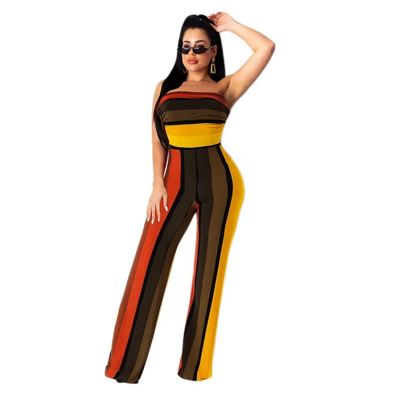 2020 полосатые дизайнерские сексуальные женские комбинезоны с завышенной талией