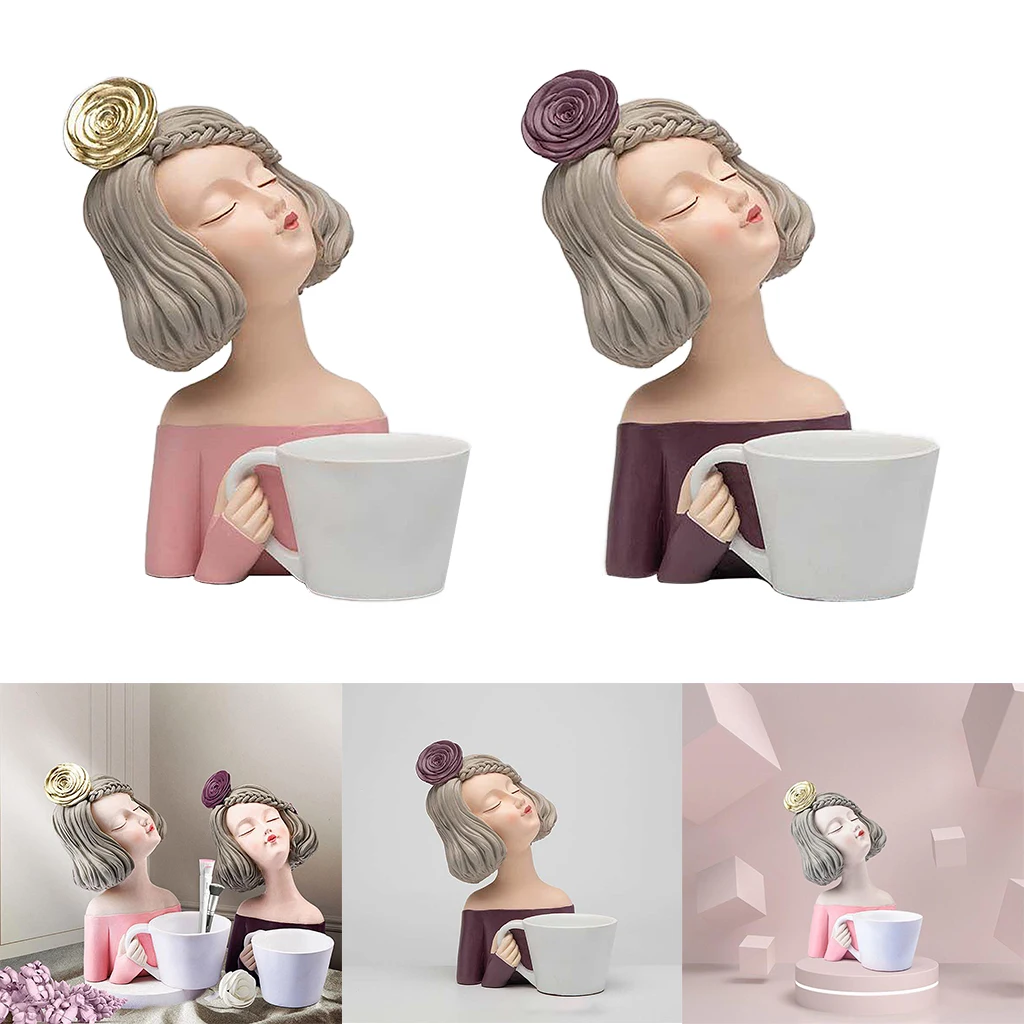 

Модель великолепная девушка с чашкой Статуэтка из смолы Искусство Статуя Домашний Настольный Декор