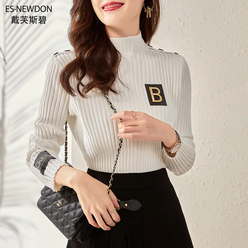 

Esnewdon 2021 England Style Half High Neck Slim Fitting Sweater Bottomed Elastic Knitted Top New In Autumn and Winter Pullovers