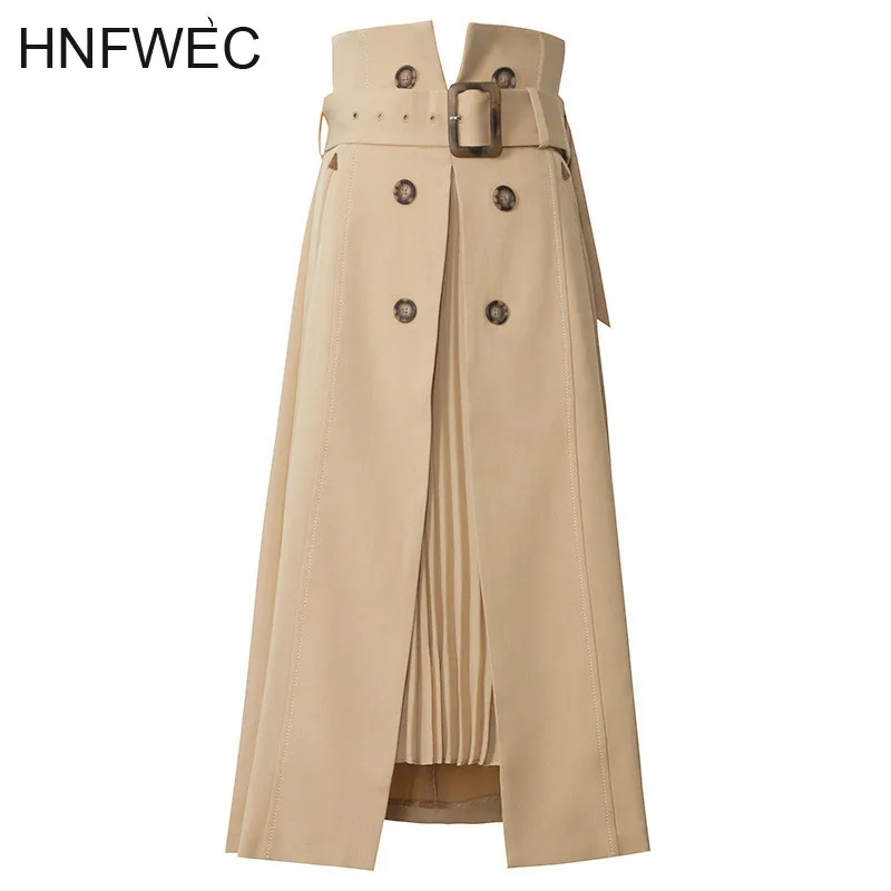 

High Waist Brown Bandage Asymmetrical Pleated Temperament Half-body Skirt Women Fashion Tide New Spring Autumn 2020 V696