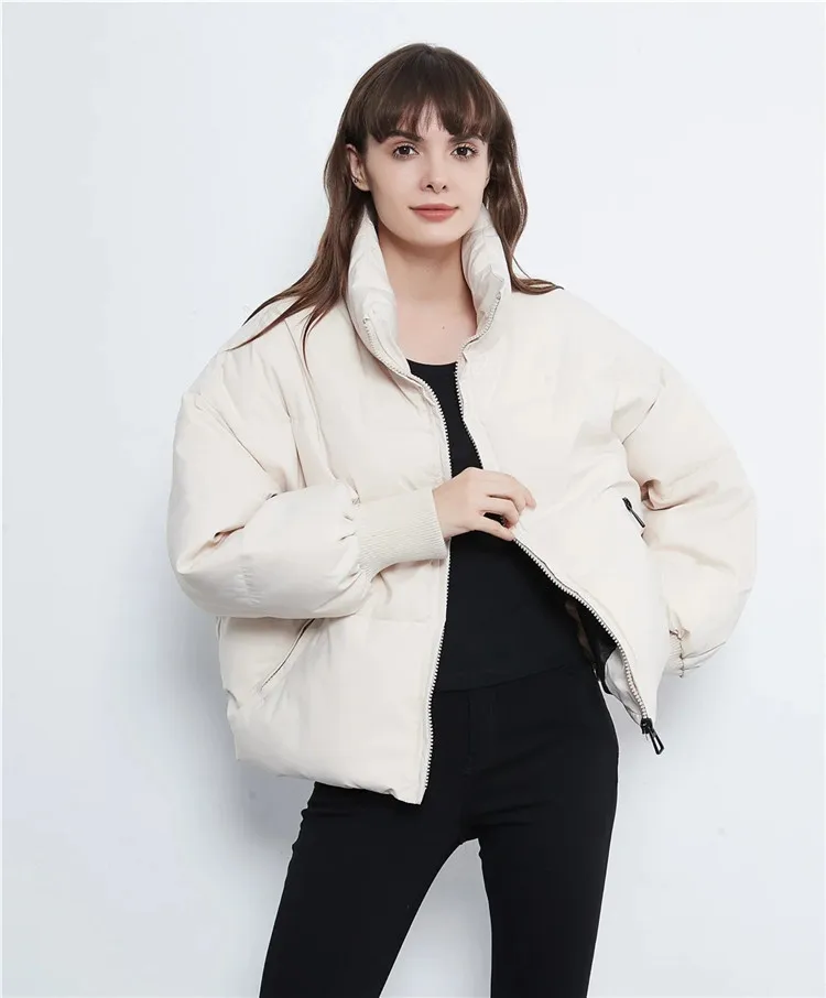 Solid Bread Coat Jacket Simple Casual Korean Style High Quality Warm Winter Stand-up Collar Cotton Parkas Clothes Women 2021