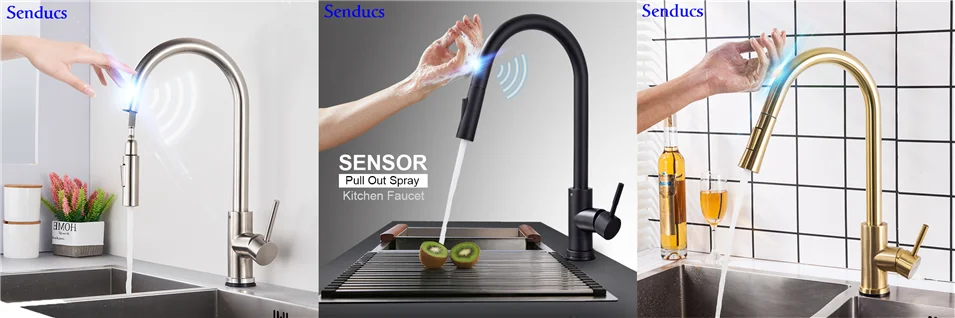 Сенсорный кухонный кран Senducs Выдвижная кухонная раковина из нержавеющей стали кран Интеллектуальный матовый датчик кран и смеситель для кухонной раковины