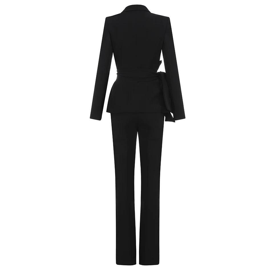 

2020 Summer Women'S 2-Piece Black Ruffled Button Jacket Long Sleeve Bodycon Celebrity Office Club Party Suit Suit