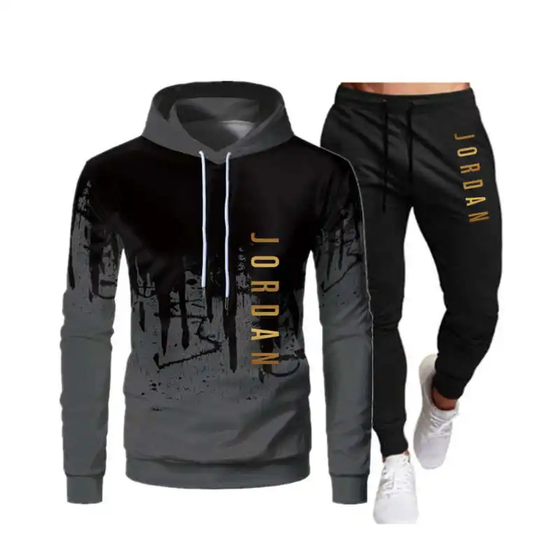 Комплекты из 2 предметов спортивный костюм для мужчин с капюшоном толстовка +