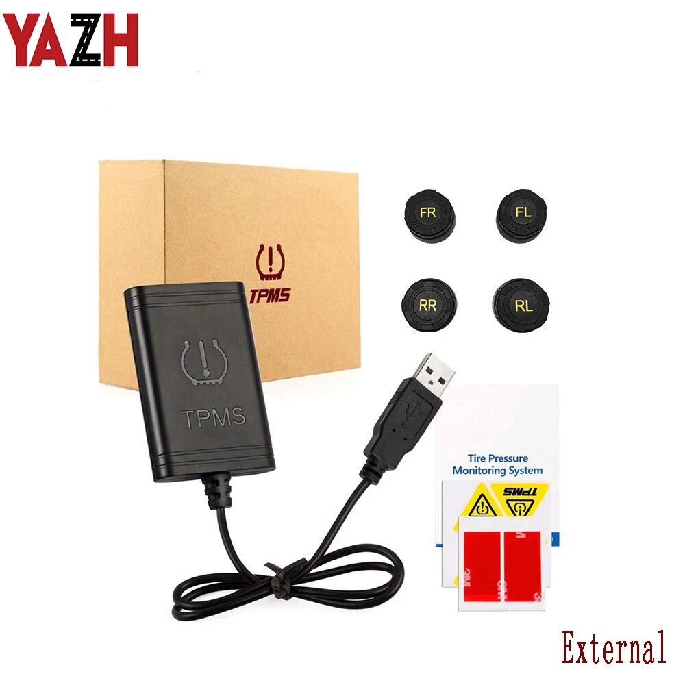 YAZH USB Android TPMS система контроля давления в шинах Дисплей Сигнализация 5 в Android навигация автомобильное радио с 4 датчиками