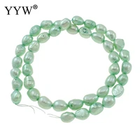 high quality rice shape punch loose beads green 7 8mm freshwater pearl beads for diy elegant necklace bracelet jewelry making