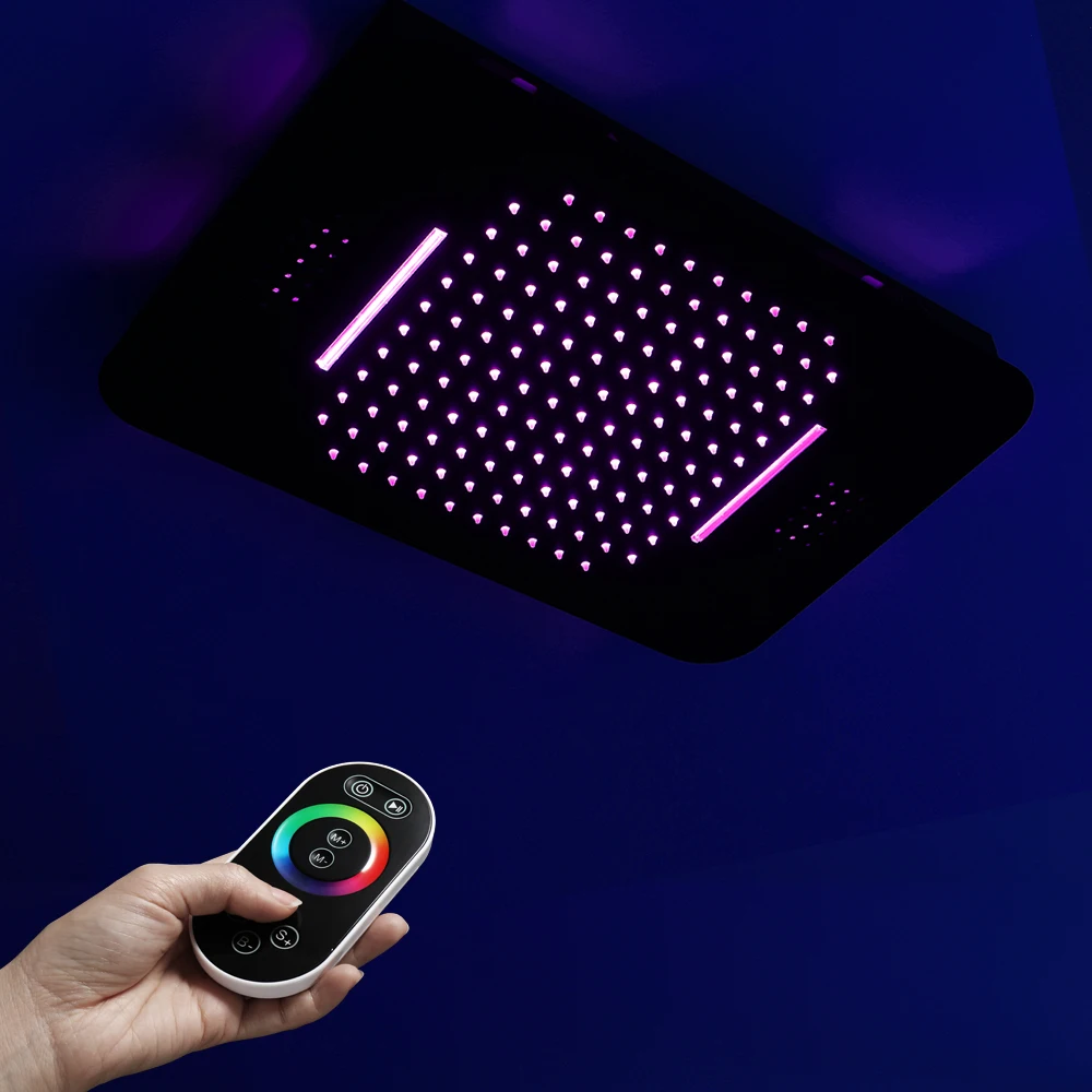 

Bluetooth музыкальная светодиодный насадка для душа, встроенная потолочная насадка для ванной, водопад, туманная душевая головка 60x80 см, SUS304, чер...
