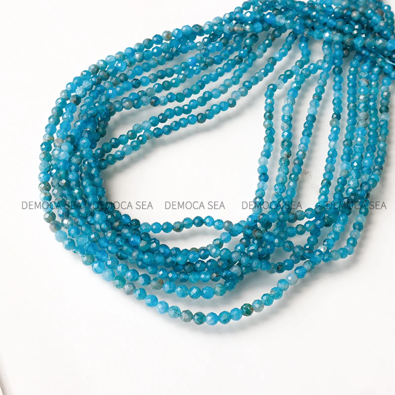 

Natural Blue Apatite faceted round seed beads without treatment charm Jewelry making bead DIY women Bracelet necklace