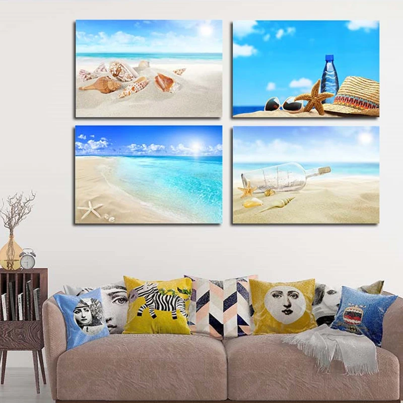 Холст Искусство оболочка Дрифт бутылка принты пляжные виды на стену искусство