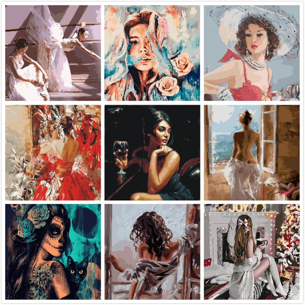 

Elegant Beauty Painting By Numbers For Adults Kits Hand Painted Decor Drawing Canvas DIY Oil Coloring Paint Pictures By Numbers