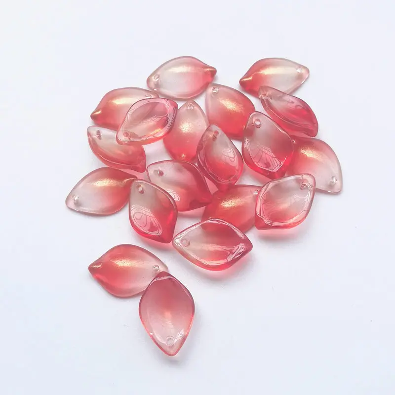 

20 Pieces/lot 12x18mm 26# Leaf-shaped Glass Beads Red Gradient Sew On Beads DIY Hair Jewelry Accessories Findings