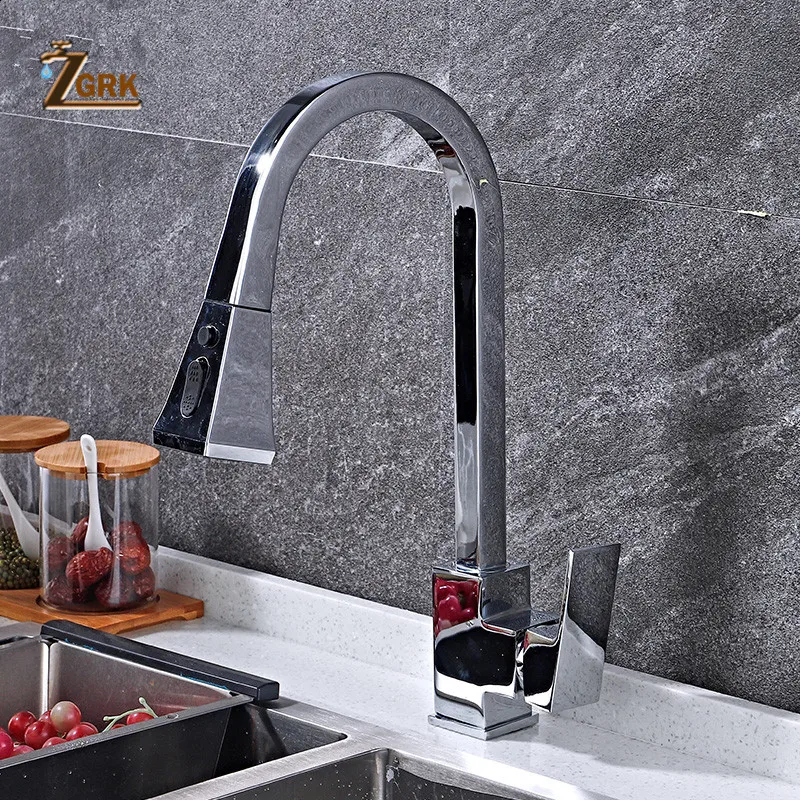 Кухонный Смеситель ZGRK, серебристый выдвижной кухонный кран с одной ручкой, поворотный на 360 градусов смеситель для воды, кран