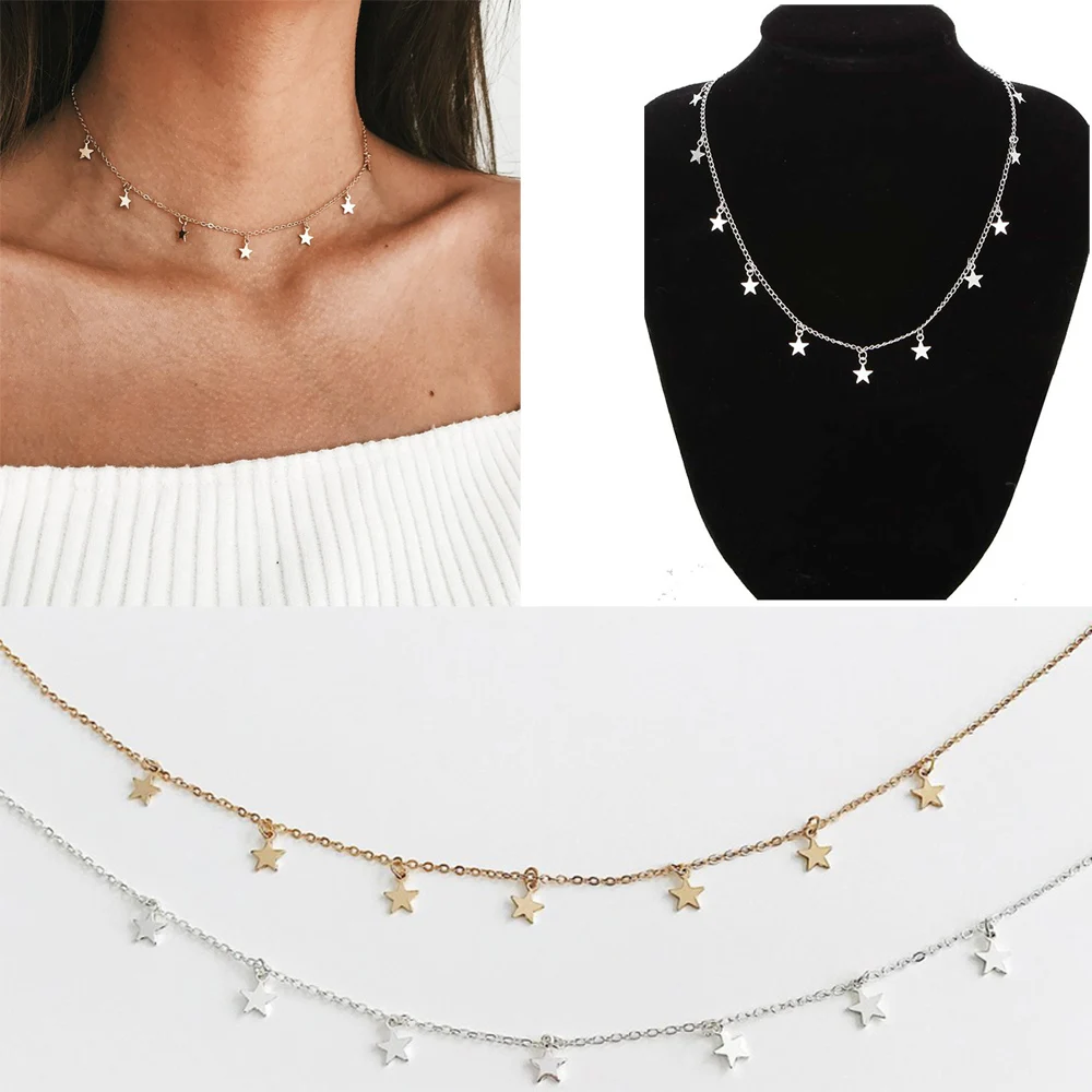 Модное женское колье ювелирное изделие натуральный сплав Золотая Звезда