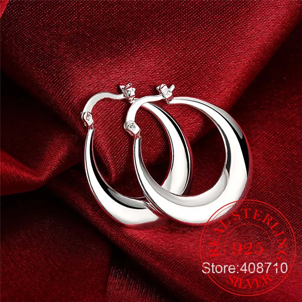 

Crescent Moon Round Creole Hoop Earrings for Women 925 Sterling Silver Statement Fine Jewelry Brincos Female Gifts