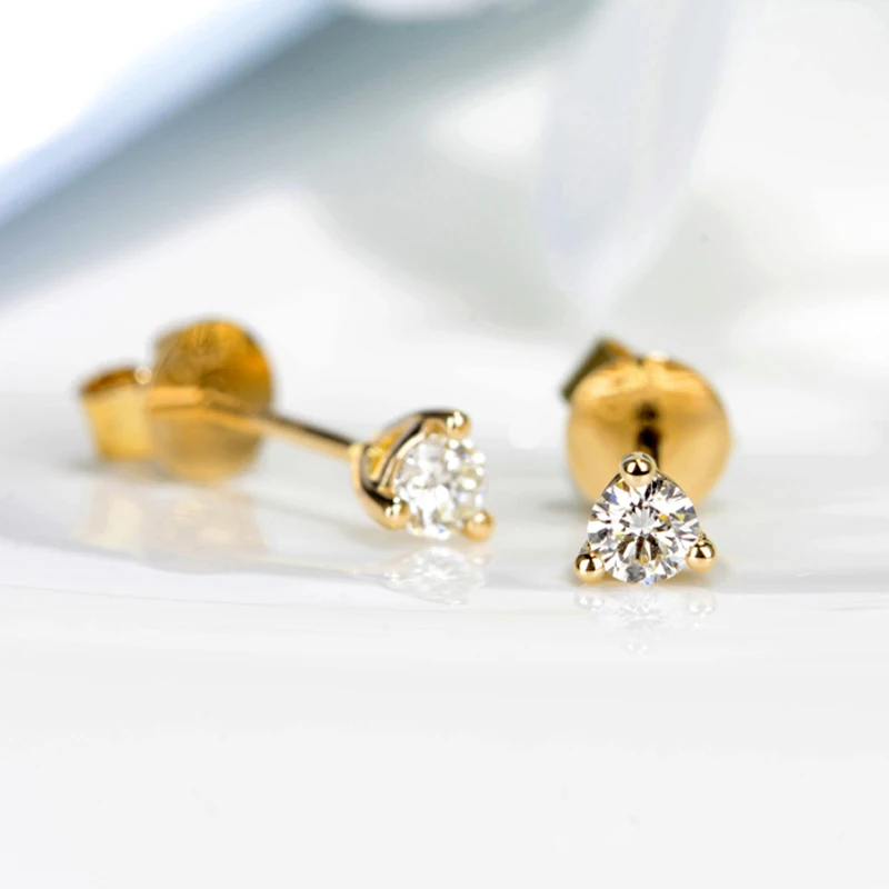 BAIHE Твердые 14 к розовое золото 0.10CT H/SI натуральные бриллианты обручальные модные трендовые ювелирные изделия элегантные уникальные круглые серьги-гвоздики - Цвет камня: Yellow Gold