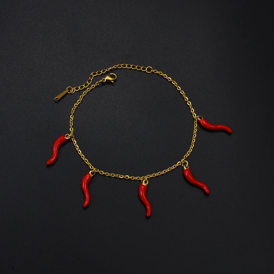 

Anniyo 19cm + 5cm / Chili Chain Bracelet for Women Gold Color Peppers Charm Bangles Jewelry #232521