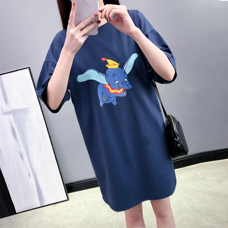 Длинная футболка с мультяшным принтом слона свободная повседневная забавная