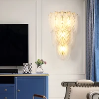 fkl modern feather crystal gold wall lights light luxury bedroom corridor wall lamp living room indoor light fixtures