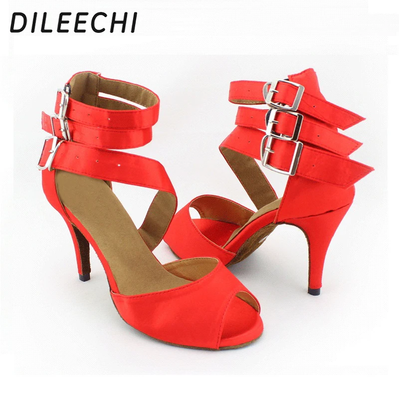 DILEECHI/Красная атласная танцевальная обувь для латинских танцев Женская сальсы