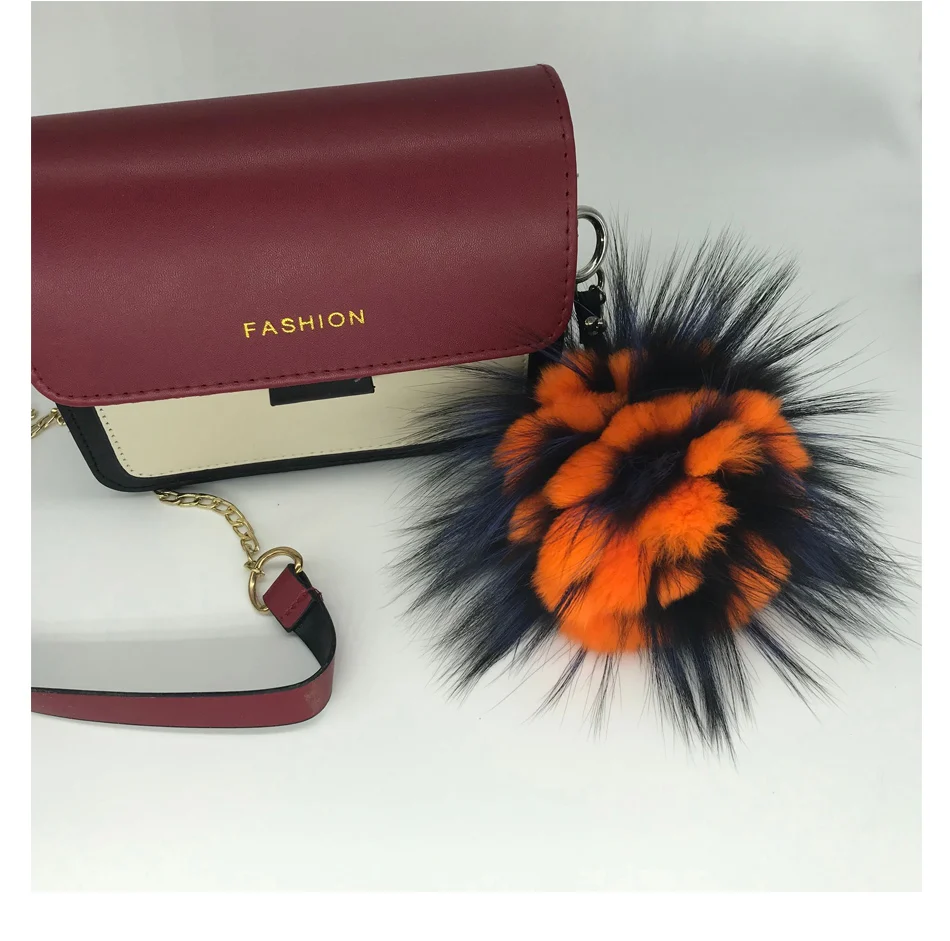 real fur Ananas Keychain Pineapple Strawberry Fruit Fox Fur Pom Poms Women Bag Monster Bag Charm Bugs Pompom Keychain rex rabbit