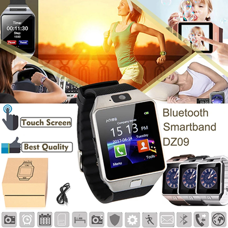 Умные часы DZ09 с шагомером со слотом для Sim-карты Push-сообщения Bluetooth подключение
