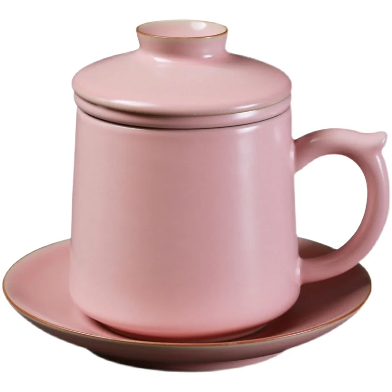 

Pink Ru kiln Mug office tea separation filter tea cup large capacity ceramic cup with cover