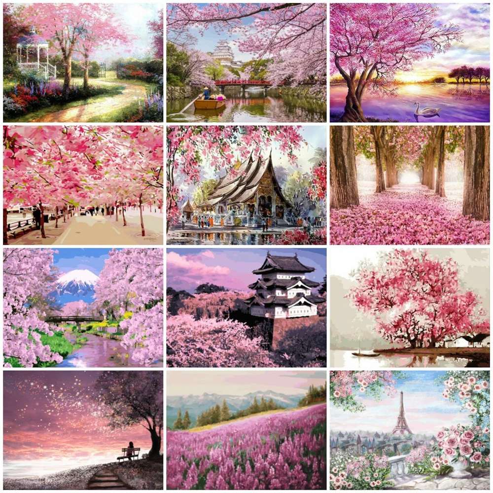 

5D Diamond Painting Landscape Diamond Embroidery Cherry Blossom Mosaic Tree Wall Art Home Decoration