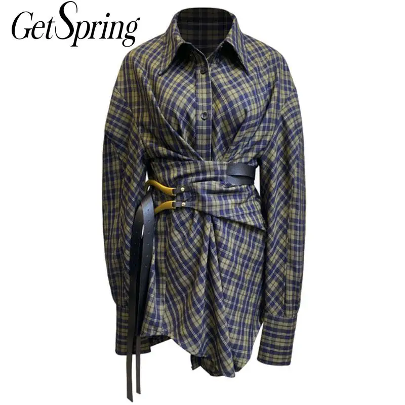 

Getspring женская рубашка, блузка, винтажные клетчатые рубашки, Длинная женская рубашка, дизайнерская рубашка с длинным рукавом, Женский Повсед...