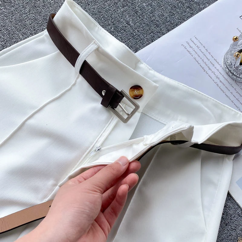 

Suit Shorts 2021 Summer Women's Clothing High Waist Slim Straight Casual With Belt Pocket Pants Women Fashion Suits With Shorts